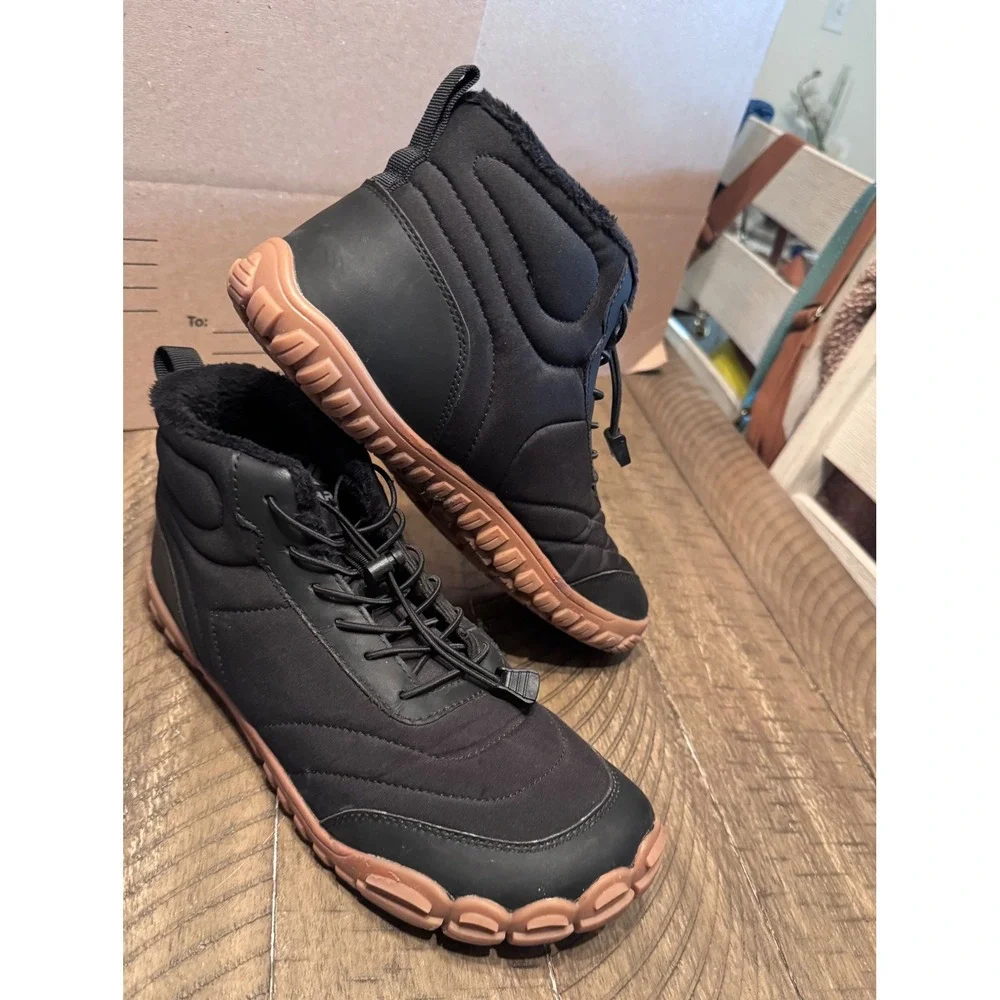 Unisex Flarut Winter Boots Black Faux Fur Lined Shoes Size 8